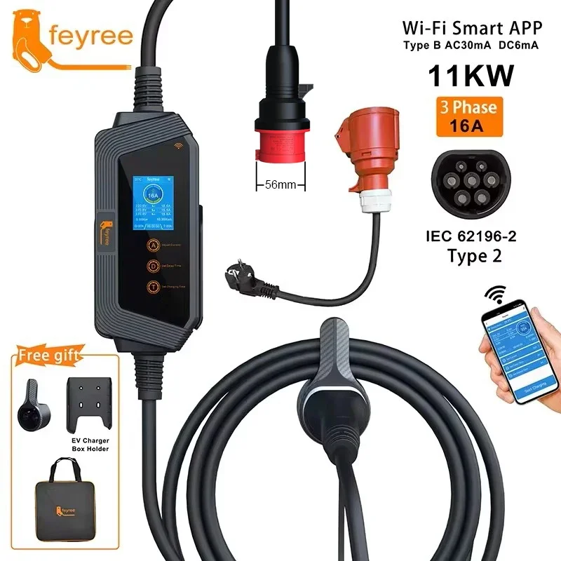 Type 2 Portable Ev Charger 11Kw Cee - Портативное зарядное устройство для электромобилей Feyree