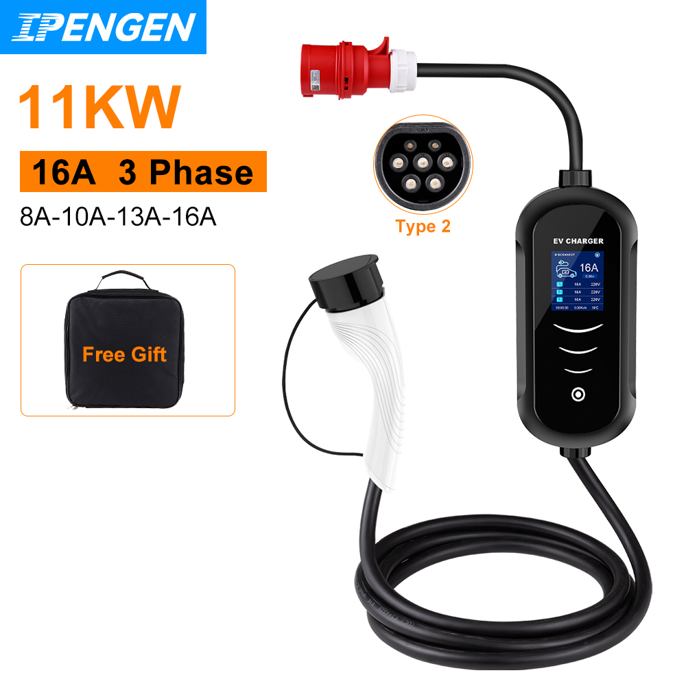 Type 2 Portable Ev Charger 11Kw Cee - IPENGEN 11KW 16A 3-фазное портативное зарядное