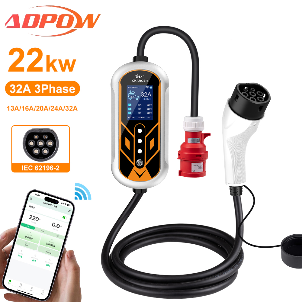 Ev Charger Type 2 22Kw 32A 3 Phase - ADPOW Портативные 32A Type2 Зарядные устройства