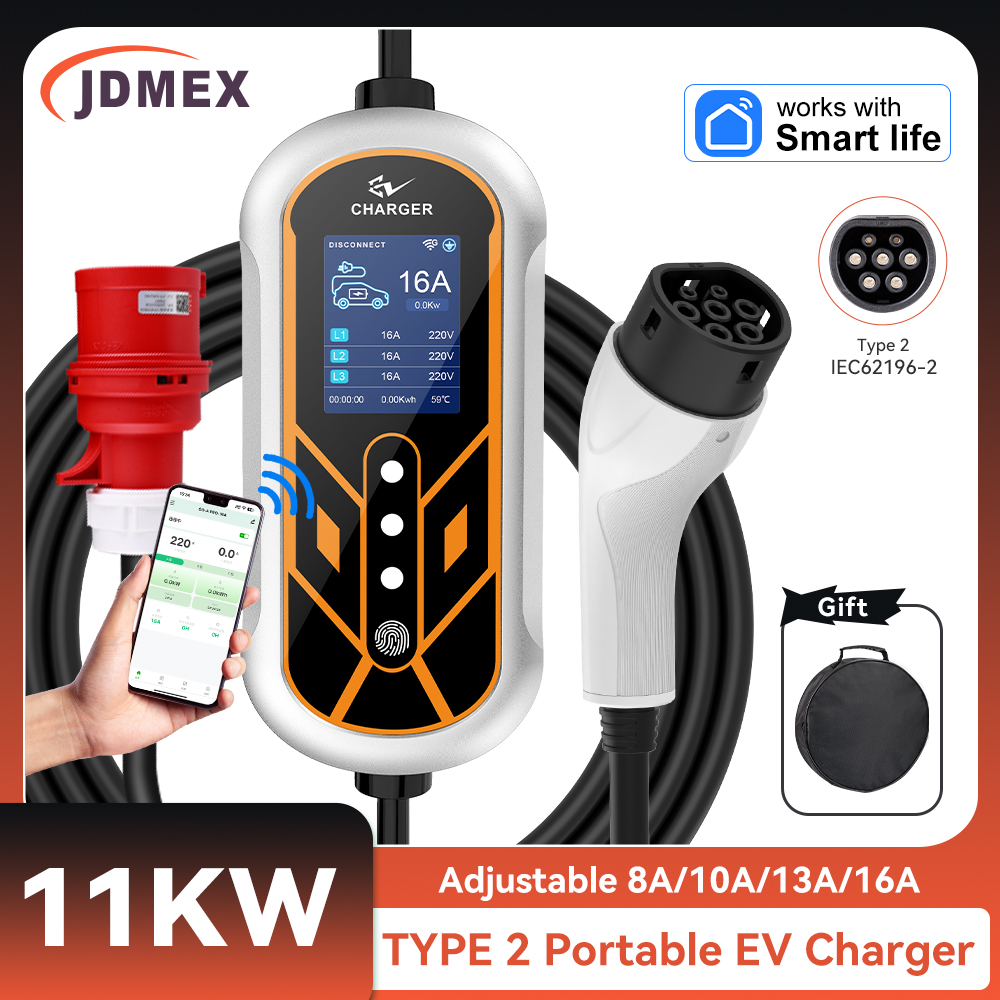 JDMEX 11 кВт Type2 EV Зарядное – обзор и цена Type 2 Portable Ev Charger 11Kw Cee